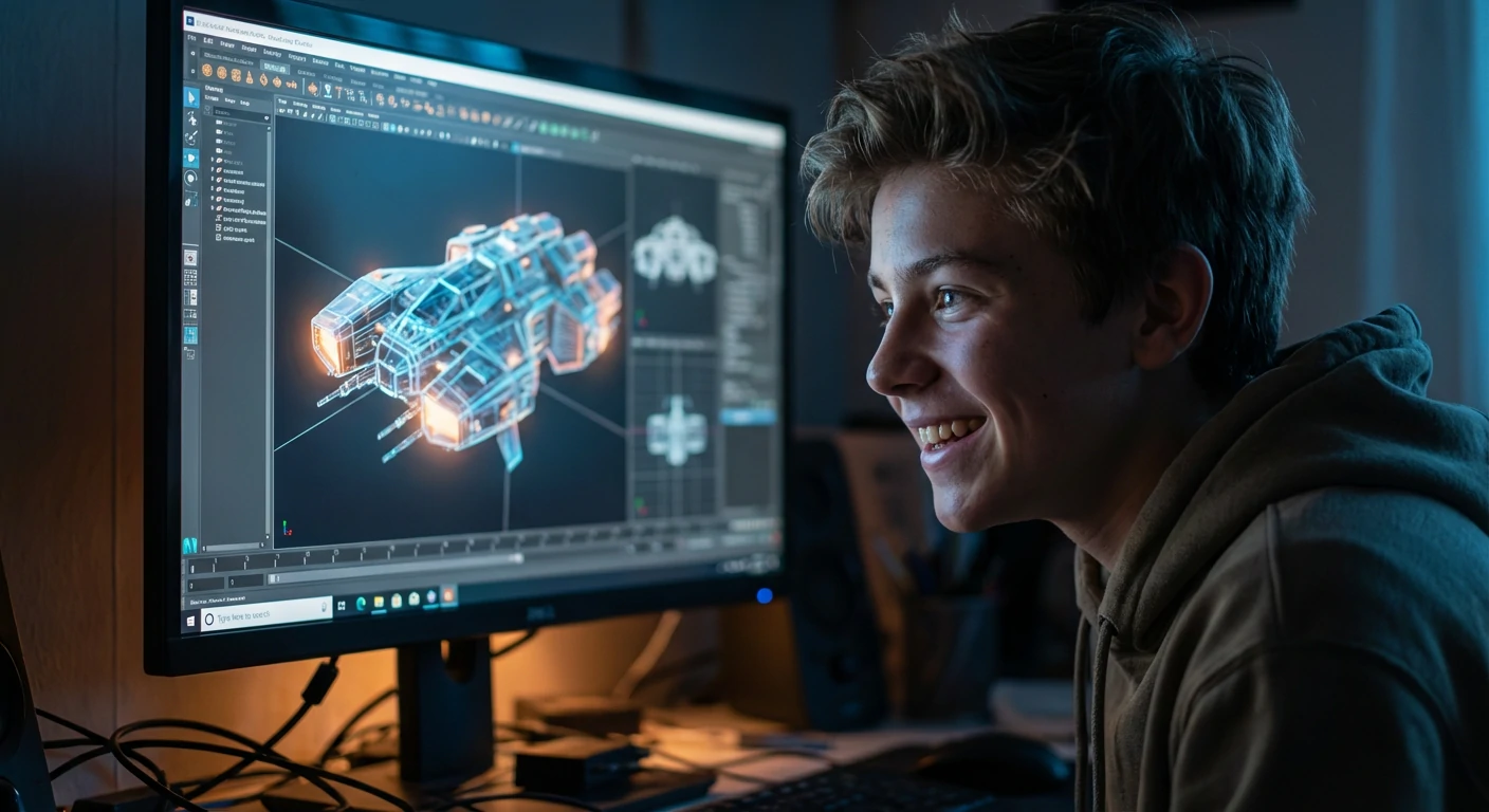 Ученик моделирует в Blender